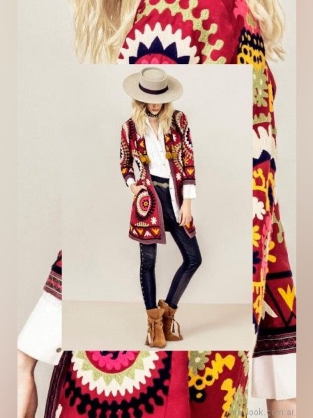 UNIQUE!!! RAPSODIA Akeila Embroidered Red Boho Open-Front Jacket 100% Cotton